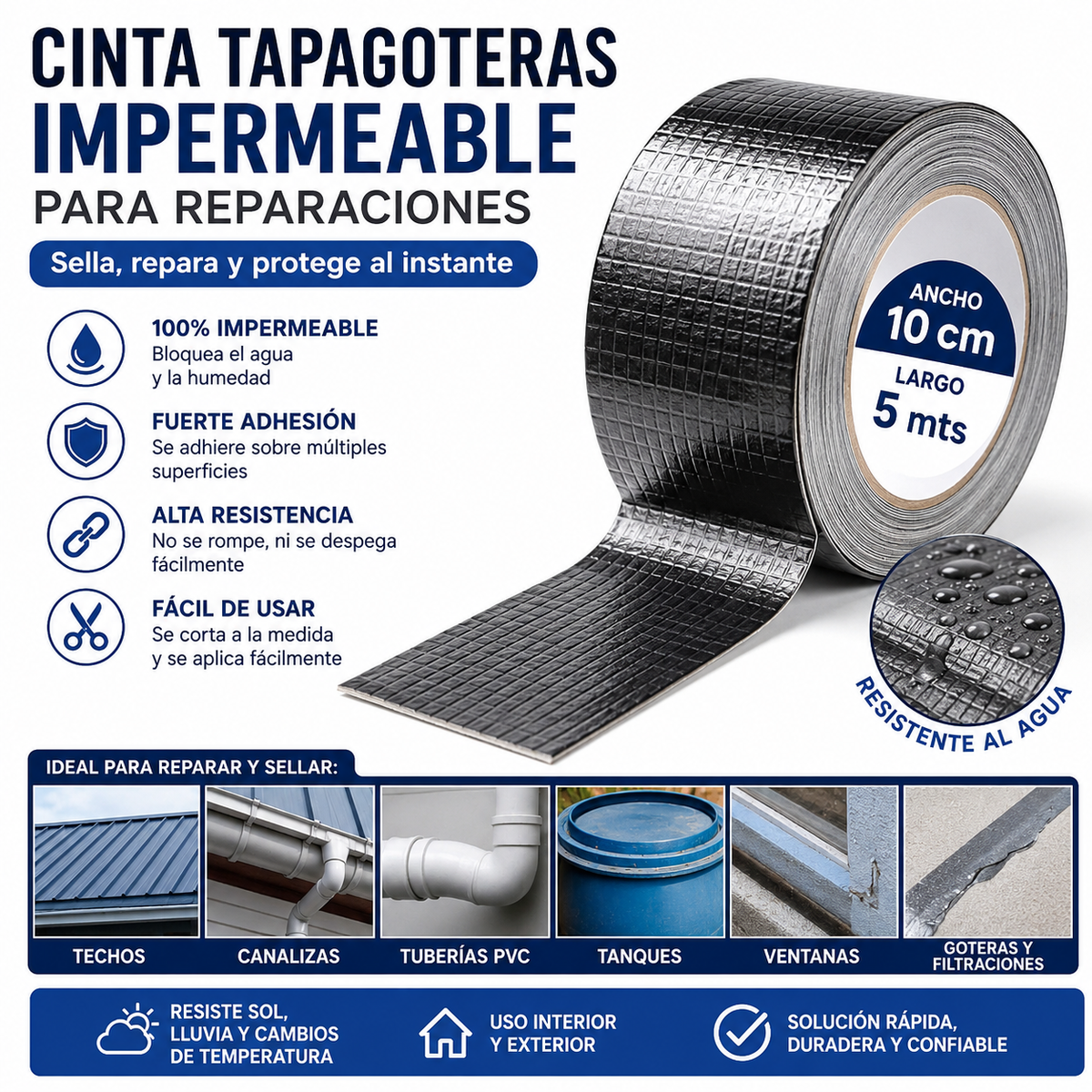 Cinta Tapa Gotera De Butilo 10m X 5mts
