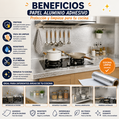 PAPEL DE ALUMINIO AUTOADHESIVO DE COCINA  -  OFERTA ESPECIAL 2X1