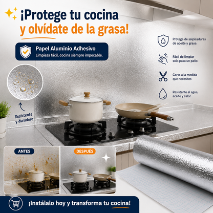 PAPEL DE ALUMINIO AUTOADHESIVO DE COCINA  -  OFERTA ESPECIAL 2X1